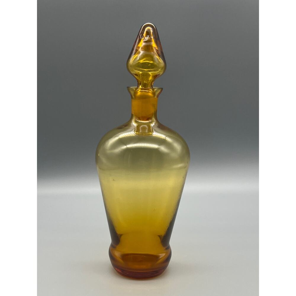Vintage MCM Italian Amber Glass Empoli Decanter 
And Topper Genie Bottle READ